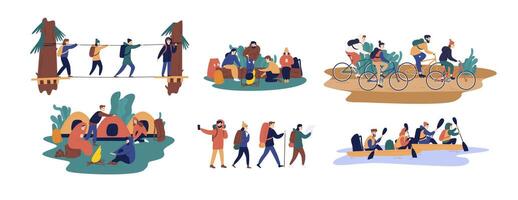 People enjoying outdoor adventure activities vector