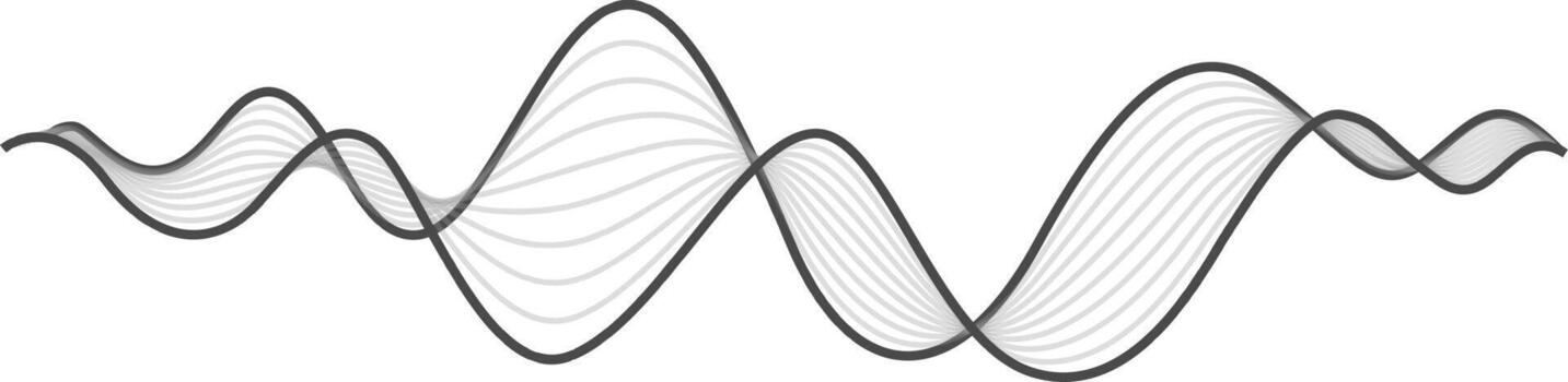 Multiple gray lines are creating a wavy pattern, flowing and forming harmonic curves, representing concepts like sound waves, frequency, music, or smooth and elegant design vector