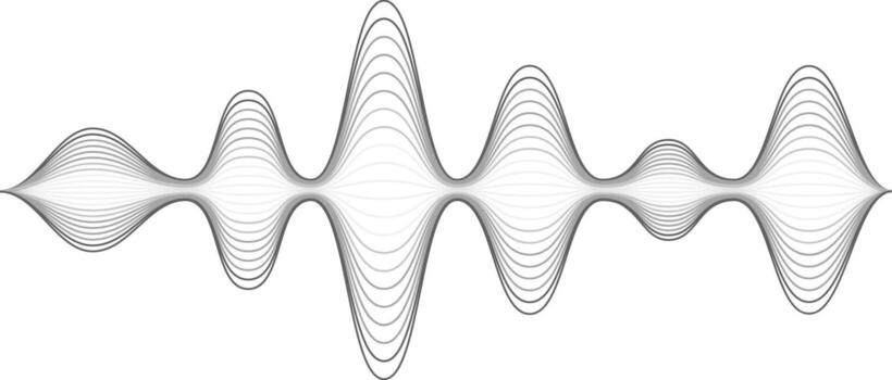 Overlapping gray curved lines creating a visual representation of sound waves oscillating with varying amplitude on a white background, symbolizing audio frequencies vector