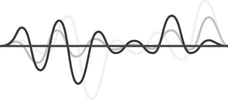 Multiple gray and black oscillating lines creating a complex wave pattern against a white background, symbolizing fluctuation, sound, and vibration in various contexts vector