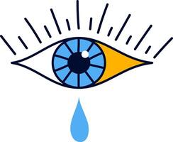 Blue eye shedding a tear, with radiating lashes symbolizing sadness, worry, despair, pain, and grief, creating a poignant visual representation of emotional distress vector