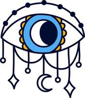 Mystical eye adorned with moon and stars, embodying the essence of a dreamcatcher, perfect for enhancing esoteric, spiritual, boho, and astrology themed designs vector