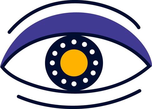 Colorful drawing of an eye featuring a purple eyelid and a richly detailed iris, representing concepts of vision, observation, and heightened awareness in a captivating way vector