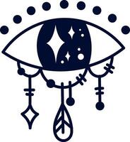 Stylized eye featuring a feather pendant, radiating cosmic energy and embodying themes of spirituality, intuition, and connection to higher realms and consciousness vector