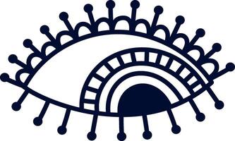 Minimalist illustration of an eye with long eyelashes, featuring a patterned iris, symbolizing sight, observation, and spiritual awareness, suitable for diverse design projects vector
