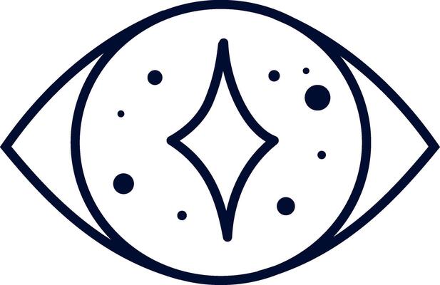 Simple eye icon featuring sparkle and dots, symbolizing vision, cleanliness, and health in a minimalist style, capturing attention with a bright, modern aesthetic