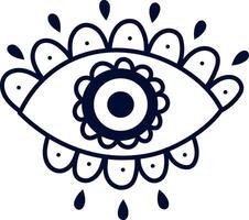 Stylized eye with decorative floral eyelashes and teardrops radiating light beams evokes a sense of mystery and wonder, perfect for adding a touch of intrigue to any design vector