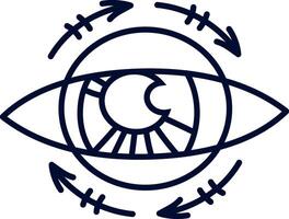 Simple drawing of an eye surrounded by rotating arrows, representing foresight, vision, and the ability to anticipate future trends and changes in various fields vector