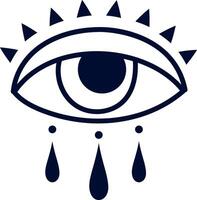 Minimalist illustration featuring a stylized eye shedding three teardrops, capturing emotions of sadness, grief, and empathy while conveying deep feelings of loss and heartbreak vector