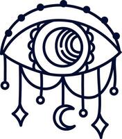 Mystical eye drawing featuring moon and stars, creating a simple yet captivating occult design ideal for esoteric, spiritual, or astrology themed projects and artworks vector