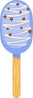 Refreshing blue popsicle, adorned with drizzled white chocolate and cheerful star shaped sprinkles, providing a delightful cool treat perfect for warm summer days vector