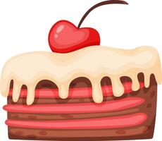 Creamy icing dripping over layers of moist cake, topped with a heart shaped cherry, creating a tempting dessert for Valentine's Day or any special occasion vector