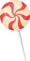 Red and beige swirl lollipop resting on a white background, embodying sweetness and evoking memories of childhood, candy treats, and delightful sugary snacks vector