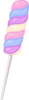 Sweet confectionery delight featuring a pastel colored marshmallow with vibrant pink, purple, blue, and white stripes spiraling around a stick, tempting taste buds with its sugary allure vector