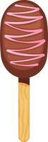 Indulging in a delicious chocolate cake pop featuring pink icing stripes on a wooden stick, presenting a visually appealing and sweet treat perfect for any celebration vector