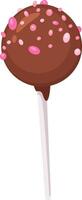 Delicious chocolate cake pop dipped in chocolate and covered with pink sprinkles on a white stick, creating a sweet treat for dessert or snack time vector