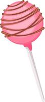 Delicious pink cake pop decorated with swirling chocolate stripes, creating a visually appealing treat on a white background, perfect for satisfying sweet cravings vector