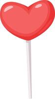 Glossy red heart shaped lollipop with a white stick, isolated on a clean white background, symbolizing love, sweetness, and festive treats for Valentine's Day celebrations vector