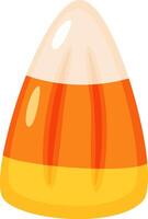 Single candy corn with a white tip, orange center, and yellow base, evoking the festive spirit of Halloween celebrations with its vibrant colors and iconic shape vector