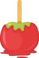 Sweet candy apple coated in red caramel dripping with green caramel on a wooden stick, a classic autumn dessert perfect for halloween celebrations or fall festivals vector