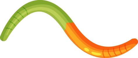 Curving green and orange gummy worm resting on a white background, embodying a sweet and colorful treat that evokes feelings of joy and nostalgia for childhood delights vector