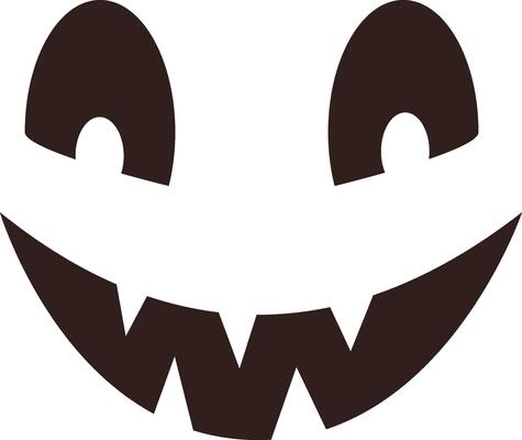 Minimalist illustration featuring a Halloween pumpkin carving with big, expressive eyes and a cheerful, smiling mouth, perfect for adding a spooky yet festive touch to designs