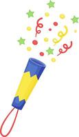 Colorful party popper exploding with confetti and green stars, creating a festive and celebratory atmosphere, perfect for birthdays, New Year's Eve, or any special occasion vector