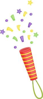 rojo y amarillo fiesta corchete muy lleno abierto, liberando un ducha de vistoso papel picado y estrellas, creando un atmósfera de alegría y emoción para ninguna festivo celebracion o especial ocasión vector