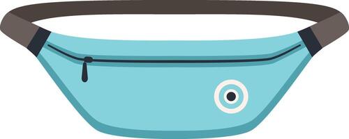 Fashionable light blue waist bag featuring a brown strap, zipper closure, and a stylish circular design, perfect for carrying essentials on the go vector