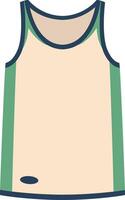 Sleeveless beige sport shirt with green stripes and blue borders isolated on a white background, perfect for basketball or workout sessions, featuring a small blue logo at the bottom vector