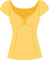 Yellow elegant blouse with short sleeves and sweetheart neckline featuring a twist detail at the center, perfect for summer or special occasion, isolated on white background vector