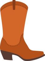 Orange cowboy boot with decorative stitching and a Cuban heel, representing Western footwear, fashion, and culture, isolated on a white background vector