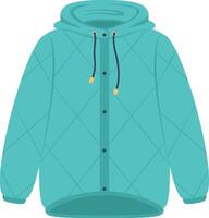Comfortable and warm quilted turquoise hooded jacket featuring buttons and a protective hood, designed for cold weather, isolated against a clean white background vector
