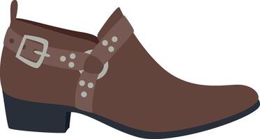 Brown leather boot featuring a striking buckle and eye catching metal studs, infusing classic footwear with an edgy, modern flair that enhances any stylish wardrobe vector
