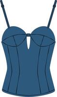 Featuring a blue corset adorned with thin straps and a keyhole opening at the center, embodying classic elegance while enhancing a feminine silhouette with its shaping design vector