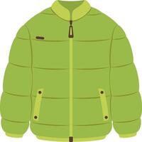Warm padded down jacket with zipper and pockets, perfect for winter sports and outdoor activities, providing insulation and comfort in cold climates vector