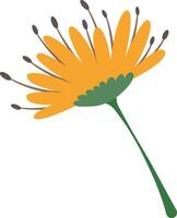 Minimalist illustration of a stylized yellow flower with a green stem and dark pistils, isolated on a white background, evoking a sense of natural beauty and simplicity vector