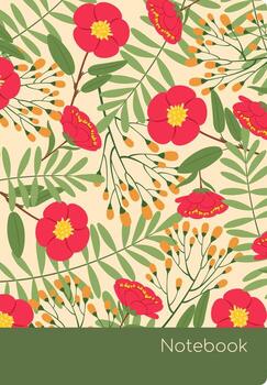 cuaderno cubrir exhibiendo un sin costura floral modelo con vibrante floraciones y lozano hojas, creando un visualmente atractivo diseño para papelería entusiastas vector