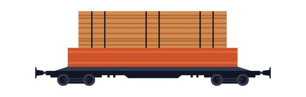 Train loaded with wood flat icon Logistics Metal platform vector