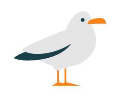 Cute cartoon seagull bird flat icon Black and white feathers Flat Illustration vector