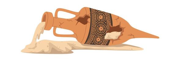 Old broken pottery with sand flat icon vector
