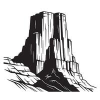 Dramatic black and white illustration of a majestic mountain cliffside landscape icon vector