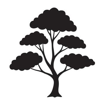 Silhouette of a stylized tree with multiple layers of foliage in a minimalist design. vector