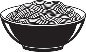 Black and white illustration of a bowl filled with spaghetti noodles pasta vector