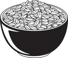 Black bowl filled with oval grains seeds food vector