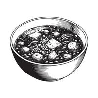 Hearty soup with tofu and noodles bowl broth vector