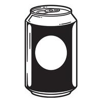 Black and white beverage can with circular emblem drink container metal can vector