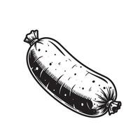 Black and white drawing of a sausage food meat vector