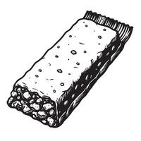 Black and white drawing of a granola bar with nuts and seeds snack food vector
