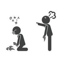 Black silhouette of angry boss shouting at stressed employees symbolizing toxic work environment pressure and workplace conflict. illustration EPS 10. vector